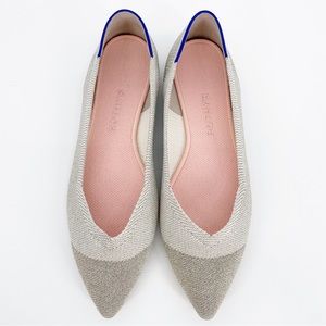 Rothy's The Point In Diamond Metallic Flats Knit Silver Cap Toe